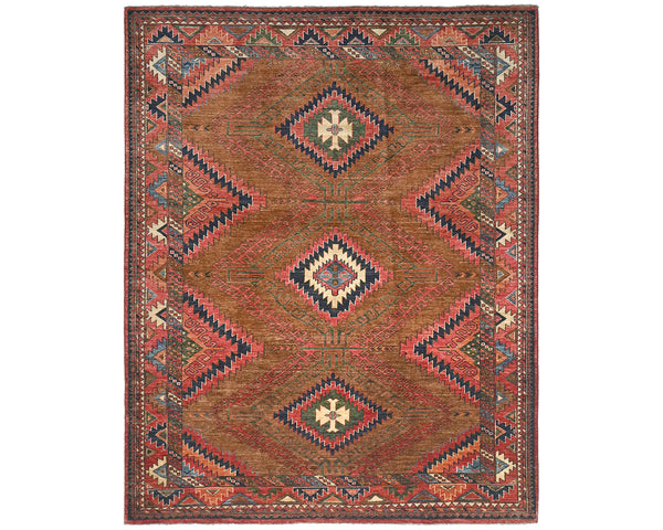 6x8 Brown Ersari Afghan Hand Knotted Veg Dye Wool Area Rug